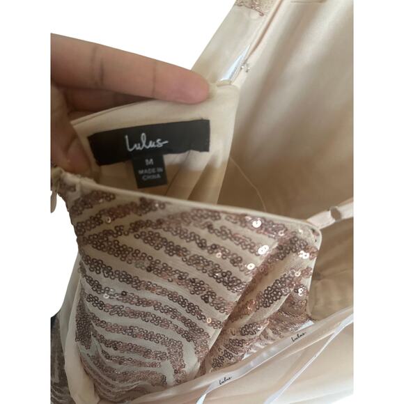 Lulus Women's M Champagne Sequin Asymmetrical Cami  Elegant Party Dress - Picture 8 of 14